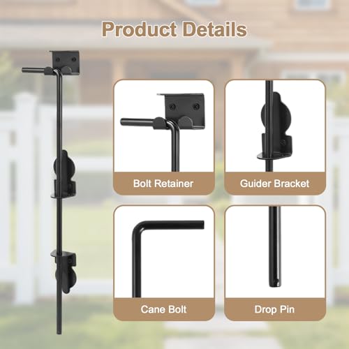 24" Cane Bolt Heavy Duty Drop Rod Gate Stopper Hardware, Gate Ground Latch for Wooden Fences Metal Gates Doors, Gate Drop Pin for Holding Gate to The Ground, Black Finish(2 Pack) - size: 24 Inch