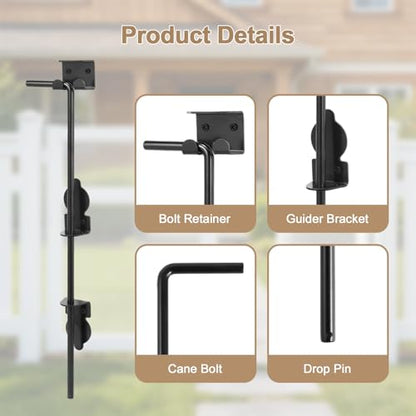 24" Cane Bolt Heavy Duty Drop Rod Gate Stopper Hardware, Gate Ground Latch for Wooden Fences Metal Gates Doors, Gate Drop Pin for Holding Gate to The Ground, Black Finish(2 Pack) - size: 24 Inch