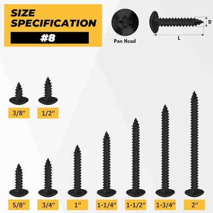 150pk #8 x 1/2" Black Truss Head Self Tapping Screws, 304SS + Bit - size: #8 x 1/2