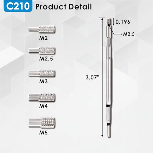 Heat Set Insert Tool, Soldering Iron Tips with M2 M2.5 M3 M4 M5 Thread Inserts, Compatible with C210 Soldering Iron, Professional Tools for 3D Printing Enthusiasts丨DIY Makers