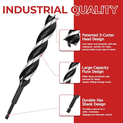 8PCS 6" Wood Auger Drill Bit Set (3/8" to 1-1/4") with Wood Case - size: 3/8"-1-1/4" x 6", 8 Pcs