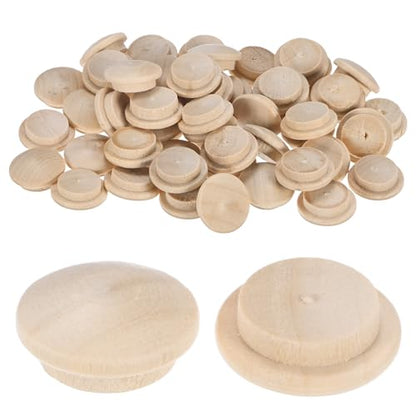 M METERXITY 50-Pack Wood Plugs for Screw Holes, 20 x 15mm Beech Button Wood Top Plugs for Furniture/Stair/Chair/Craft, Flat Head Decorative Wooden Cover - size: 20x15mm