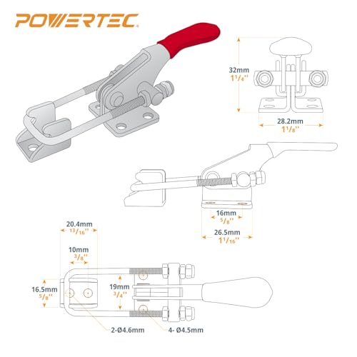 POWERTEC Toggle Clamp, 400 lbs Holding Capacity, 323 Adjustable U Bolt Latch w/Antislip Hand Grip for Woodworking Jigs & Fixtures, Tire Carrier, Tool Box, Cabinet (20310-P2), 2 count, Pack of 1 - size: 323, 2PK