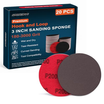 Shinboc 20 PCS 3 Inch Sanding Sponge 2000 Grit, Hook and Loop Sanding Disc - style: 2000 Grit