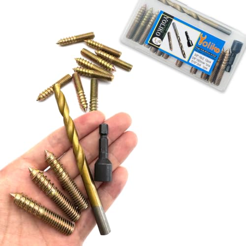 12Pack 3/8-16 x2Inch Hanger Bolts with Alloy-Steel Driver HSS Twist Drill Double Headed Bolts 3/8 Wood Dowel Screw Self-Tapping Hanger Bolts for Furniture
