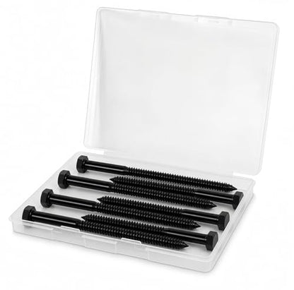 1/2" x 4" Hex Head Lag Screws (4 Pcs) with Washers – Heavy Duty Black Oxide 304 Stainless Steel Bolts 18-8, Wood, Roofing & Construction (Partial Thread) - size: 1/2"x4"