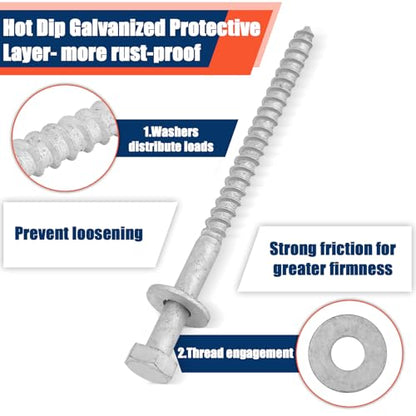 Tandefio 100 Pack 3/8'' x 6'' Lag Screw Bolts with Washer Galvanized - size: 3/8'' x 6''