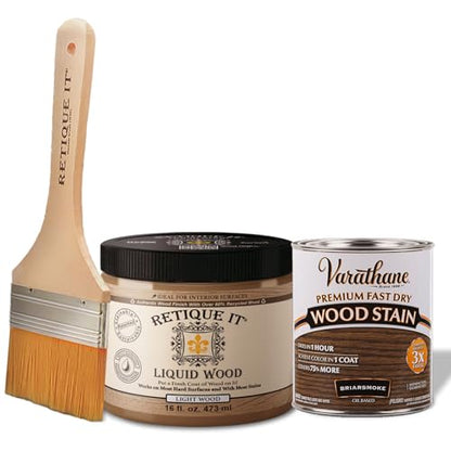 Retique It Liquid Wood - Pint Light Wood with Briarsmoke Stain - Stainable Wood Fiber Paint - Put a fresh coat of wood on it (16oz LW, Briarsmoke) - color: 25 Briarsmoke, size: 16 Fl Oz (Pack of 1)