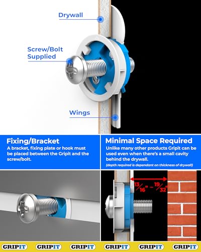 Gripit Blue Drywall Anchors | Pack of 4 (Up to 205Ibs/93kg) | Heavy Duty Drywall Anchors | Wall Anchors & Screws for Drywall | Anchors Screws Kit | Plaster Wall Anchors | 1" Inch Drill Bit | Reusable