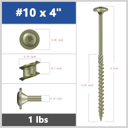 Wensilon #10 x 4 Yellow Lag Screws, Structural Wood Screw,46PCS 1lbs 4.8x100mm - color: Yellow, size: #10 x 4"