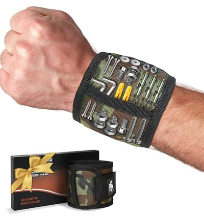 HiRui Magnetic Wristband for Tools – Ultra-Strong 15 Neodymium Magnets Hold Screws, Nails & Bits, Dual Pockets – Hands‑Free for DIY, Home Repairs, Auto – Gift‑Ready for Dad, Husband, Grandpa (CAMO) - color: Camo