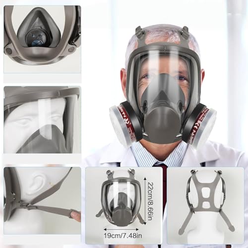 Full Face Respirator Mask,Reusable Cover Set for Paint,Chemicals,DIY,Spray Painting,Woodworking,Welding Work
