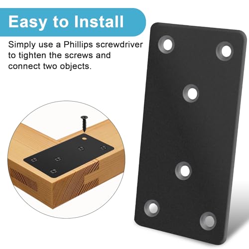 Flat Mending Plates 50x100mm/2x3.94'' Flat Brackets for Wood Metal Bracket Metal Plates with Screws for Wooden Furniture,Black 4Pack