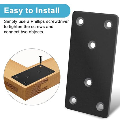 Flat Mending Plates 50x100mm/2x3.94'' Flat Brackets for Wood Metal Bracket Metal Plates with Screws for Wooden Furniture,Black 4Pack