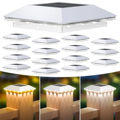 Mlambert 16 Pack 4x4 Solar Post Light, 3 Mode Wooden Vinyl Fence Cap, White - color: White, size: 16 Pack