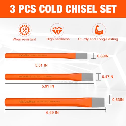 ValueMax 3-Piece Heavy-Duty Cold Chisel Set, Metal Chisel Set - size: Small
