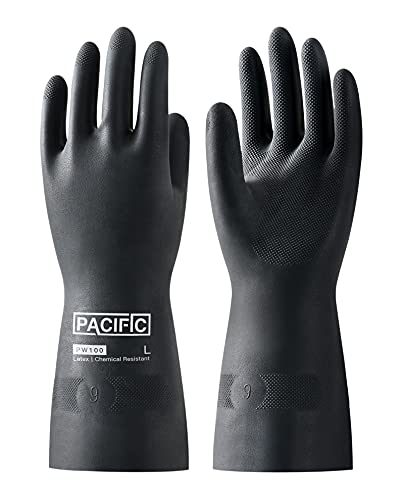 PACIFIC PPE Chemical Resistant Gloves, Heavy Duty Industrial Rubber Gloves, Resist Acid, Alkali and Oil, 12.6", Large - color: 12.6"/Black (1 Pair), size: L/9