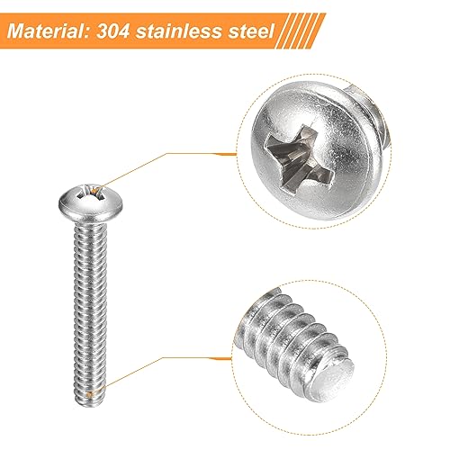 uxcell #10-24x1-1/4 Pan Head Machine Screws, 304 Stainless Steel 18-8 Screw, Phillips Drive, Fully Threaded, Bright Finish, Pack of 10 - size: #10-24x1-1/4"