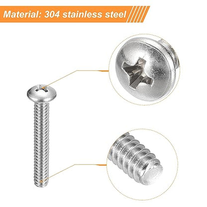 uxcell #10-24x1-1/4 Pan Head Machine Screws, 304 Stainless Steel 18-8 Screw, Phillips Drive, Fully Threaded, Bright Finish, Pack of 10 - size: #10-24x1-1/4"