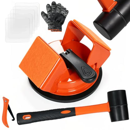 Floor Gap Fixer Tool Heavy‑Duty 45° Impact‑Face Floor Suction Cup Tool for Gaps, Includes Cleaning Blade, Mallet, Work Gloves and 5 Sticky Pads for Laminate, Vinyl & Engineered Hardwood Floors