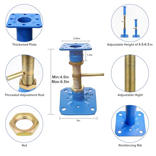 House Jacks for Leveling Permanent 6.5in Blue Carbon Steel House Floor Jack - size: 4.5-6.5 inches