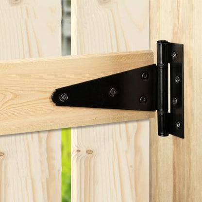 1Set T-Strap Gate Hinge with 7 Screws, Heavy Duty Shed Barn Door Hinges, Black Tee Hinges for Wooden Fence, Yard Gate (6 Inches) - color: 6Inches