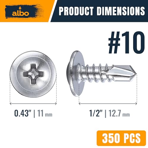 ALBO 350 PCS, #10 x 1/2 Stainless Steel Self Tapping Screws, 410 Stainless Truss Head Sheet Metal Screws, Self Drilling Screws for Steel & Aluminum, Magnetic Fasteners - color: Silver, size: #10 x 1/2"