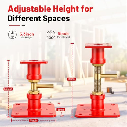 Adjustable House Jack 4 Pack, 5.3–8 Inch Floor Support Posts, Screw Jack for Leveling Floors, Crawlspace, Deck & Beam Support, Heavy Duty Steel