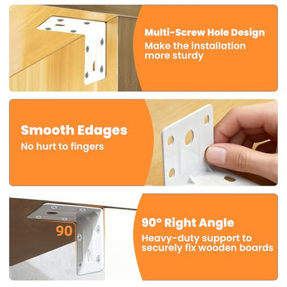 Alise 20 Pack White 2x2in L Brackets Heavy Duty Metal for Wood Furniture - color: White, size: (20P) 2X2 inch