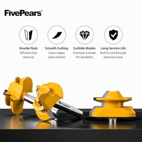 FivePears 45 Degree Lock Miter Router Bit 1/2 Inch Shank,Timberlock 45 Lock Miter Router Bit 3PCS Set,for 31/64",3/4",1",Cutting Height,Timber Lock Router Bit Easy to Create Lock Miter Joint - size: 1/2"shank