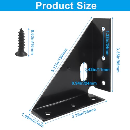 85mm Corner Brace Brackets, 4Pcs, Black - size: 85mm