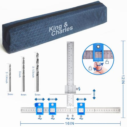 King&Charles Metal Cabinet Hardware Jig&3pcs Point Drill Bit - style: PRO-Metal