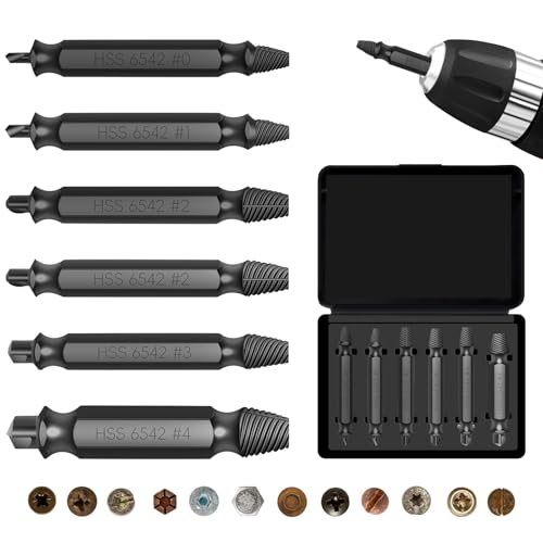 Damaged Screw Extractor Set, 6-Piece HSS, 3-12mm, for Broken Bolts