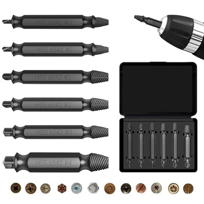 Damaged Screw Extractor Set, 6-Piece HSS, 3-12mm, for Broken Bolts