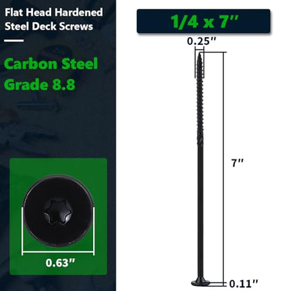 20 Pack 1/4 x 7 inch Heavy-Duty Structural Wood Screws, Star Drive, Rust Resistant Screws for Deck, Timber, Log, Landscaping, Black Epoxy Coated, Sharp Self Tapping Point, T30 Bit Included - color: Black, size: 1/4 x 7"
