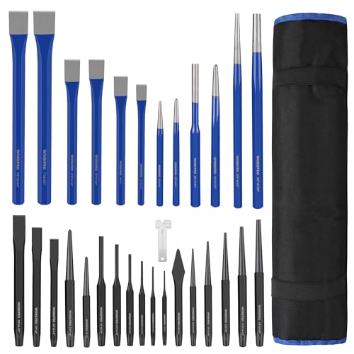 WORKPRO 30 PCS Heavy-Duty Punch and Chisel Set with Roll Pouch