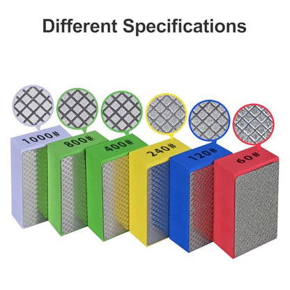 12pcs Diamond Hand Polishing Pads for Ceramic Tile Glass Grinding,Sanding Blocks Polishing 60#,120#,240#,400#,800#,1000# - size: 12PCS-60#-120#-240#-400#-800#-1000#