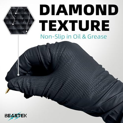 BEASTEK Nitrile Disposable Gloves, 8Mil Latex & Powder Free Chemical Resistant Heavy Duty Food Safe Diamond Glove Black 50Pcs - color: Small (Black)
