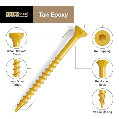 Deck Plus Deck Screws, #10 x 3-1/2in, 55 Pack, Tan - color: Tan, size: #10 x 3-1/2", style: 55 pcs