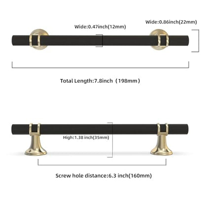10 Pack 6.3 Inch Black and Gold Kitchen Cabinet Handles - color: Black and Brushed Gold Knurled, size: 6-1/4'' Hole Center(160mm)