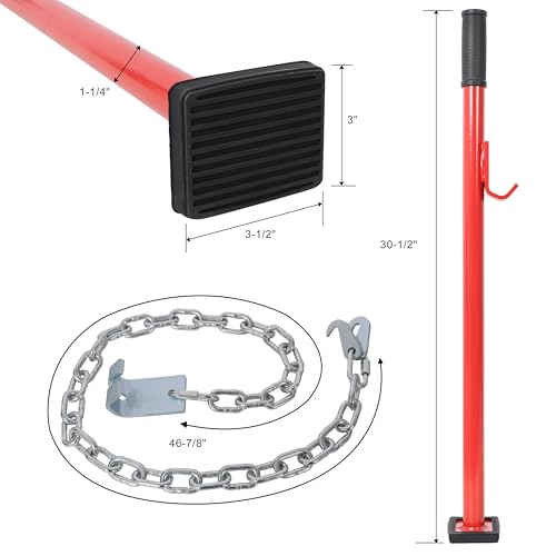 30 Inch Pulling Stick Tool for Car Dent Repair Heavy Duty Dent Puller for Bumper Body Hood Deck Universal Auto Body Tool with Chain and Rubber Pad Red