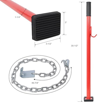 30 Inch Pulling Stick Tool for Car Dent Repair Heavy Duty Dent Puller for Bumper Body Hood Deck Universal Auto Body Tool with Chain and Rubber Pad Red