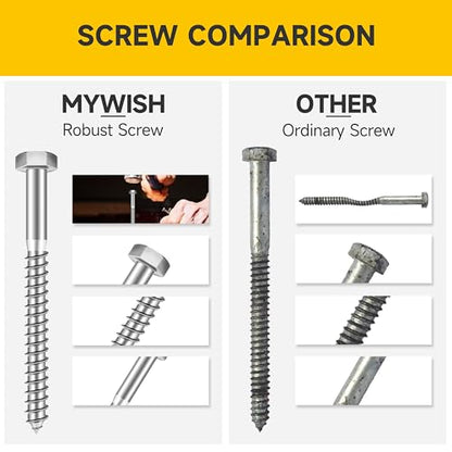 (4Sets) 1/2" x 6" Hex Head Lag Bolts, Heavy Duty Lag Screws with Washers, 304 Stainless Steel Bolts 18-8, Lag Screws Wood Screws, Partial Thread Bright Finish, 1/2 Bolt by Mywish - size: 1/2 x 6" (4 set)