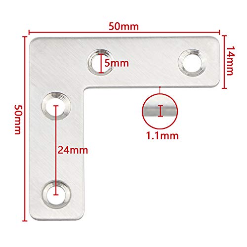 4 Holes Angle Plate Corner Brace Flat L Shape Repair Bracket Connector Fixing Repair Plated Joint Bracket Wooden Furniture Fixture Protector 50mm x 50mm / 2 x 2 inch, Pack of 20