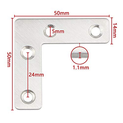 4 Holes Angle Plate Corner Brace Flat L Shape Repair Bracket Connector Fixing Repair Plated Joint Bracket Wooden Furniture Fixture Protector 50mm x 50mm / 2 x 2 inch, Pack of 20
