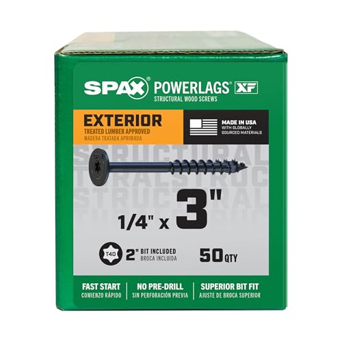 SPAX 1/4" x 3" Powerlags XF Exterior Pancake Head Structural Wood Lag Screws (50 pcs) T40 T-Star HCR Heavy Duty Timber Landscape Deck Structures High Corrosion Resistant - size: 1/4" x 3"