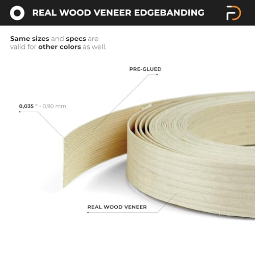 Furndiy Birch 2" x 50' Roll Pre-Glued Wood Veneer Edge Banding, Iron on Edge Band, Hot Melt Adhesive, Real Wood Edge Tape, Veneer Edging for Easy Furniture Restoration, Smooth Surface, Based in USA
