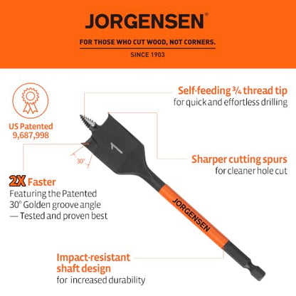 Jorgensen 1" x 6" Spade Drill Bit, 1/4" Hex Shank - size: 1 in