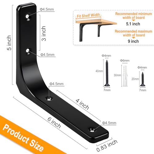 6 x 5 Inch Metal Shelf Bracket, Heavy Duty Shelf Support Bracket - size: 6 x 5 Inch (4 PCS)