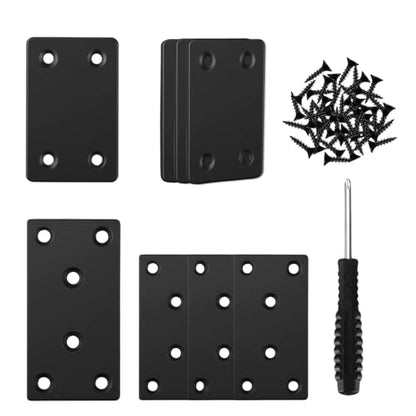 8Pcs Black Mending Plate - 3.15"x1.57" & 2.36"x1.5" Two Size, Stainless Steel Flat Metal Brackets Straight Metal Plate Wood Connector Brackets Fixing Brace Joining Plates for Furniture - size: 3.15"x1.57" & 2.36"x1.5"
